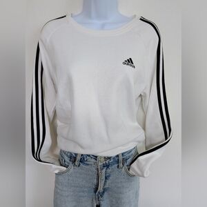 Adidas Women's White Crewneck Sweater with Black Stripe Detail